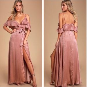 Lulus Moriah Rose Satin Wrap Maxi Dress